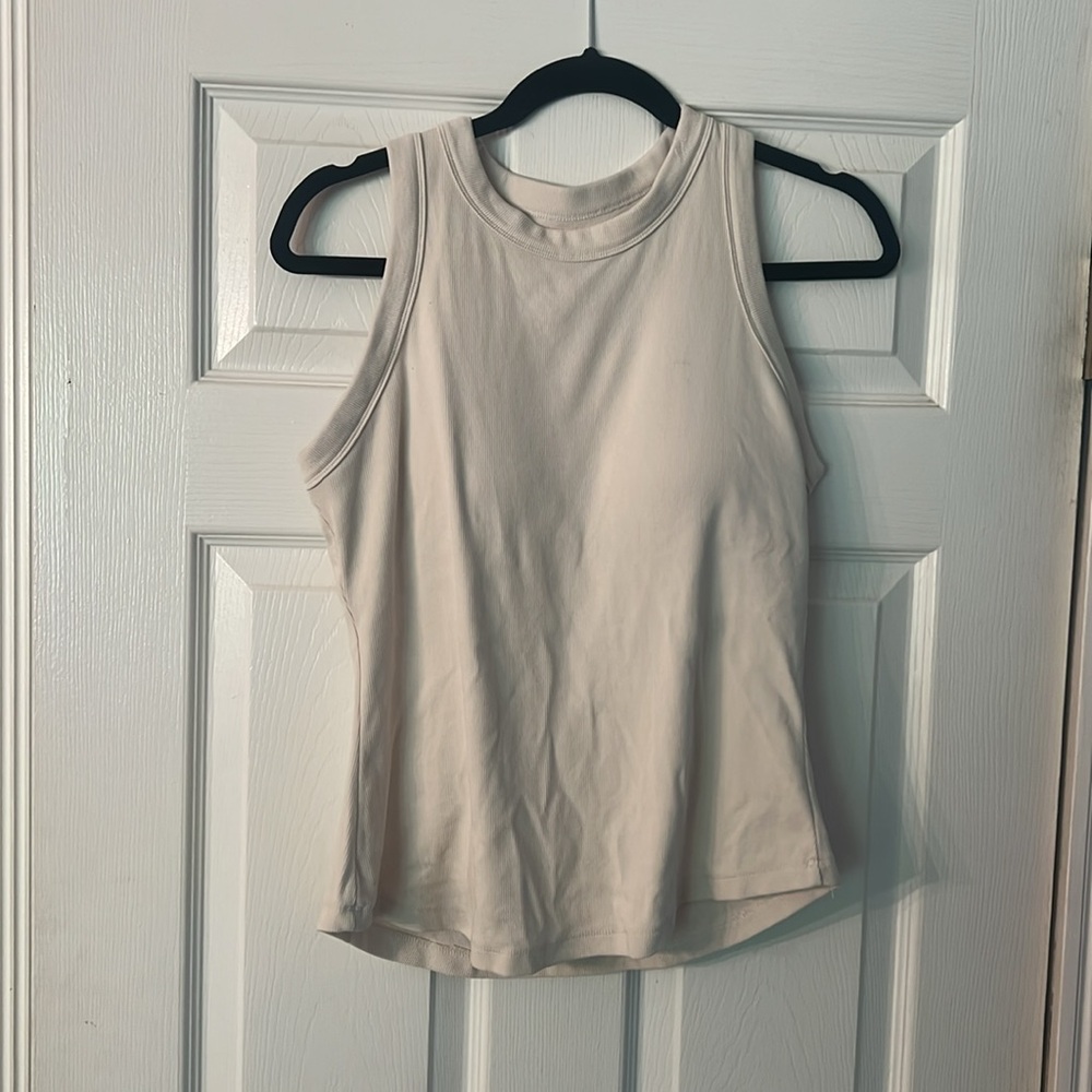 OGL Light Beige/Ivory ribbed brami tank, Lg. Built-in bra, removable pads.  NWOT